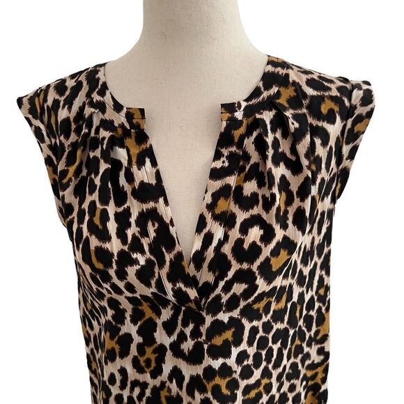 J. Crew Silk Cheetah Animal Print Cap Sleeve V Neck Tunic Top - Picture 2 of 8